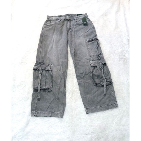 Women's Mid-Rise Wide Leg Cargo Baggy Pants (Size 6) GRAY WASH - NEW!!! - Picture 2 of 8